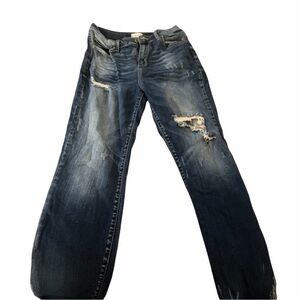 Cello Dark Blue Distressed Straight Leg Jeans